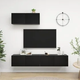 3-teiliges TV-Wohnzimmermöbelset aus schwarzem Holzwerkstoff von vidaXL, TV-Möbel - Ref: Foro24-3078806, Preis: 134,77 €, Rab...