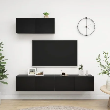 Set de muebles de salón TV 3 pzas madera de ingeniería negro de vidaXL, Muebles TV - Ref: Foro24-3078806, Precio: 134,77 €, D...