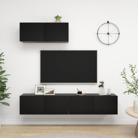 Set de muebles de salón TV 3 pzas madera de ingeniería negro de vidaXL, Muebles TV - Ref: Foro24-3078806, Precio: 127,36 €, D...