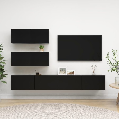 Set de muebles de salón TV 6 pzas madera de ingeniería negro de vidaXL, Muebles TV - Ref: Foro24-3078816, Precio: 216,78 €, D...