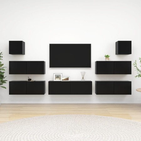 Set de muebles de salón TV 7 piezas madera ingeniería negro de vidaXL, Muebles TV - Ref: Foro24-3078818, Precio: 283,75 €, De...