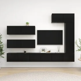 Set de muebles de salón TV 7 piezas madera de ingeniería negro de vidaXL, Muebles TV - Ref: Foro24-3078822, Precio: 422,41 €,...