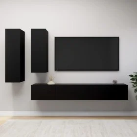 4-teiliges Wohnzimmer-TV-Möbelset aus schwarzem Sperrholz von vidaXL, TV-Möbel - Ref: Foro24-3078838, Preis: 227,08 €, Rabatt: %