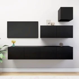 Set de muebles de salón TV 4 piezas madera contrachapada negro de vidaXL, Muebles TV - Ref: Foro24-3078841, Precio: 160,47 €,...