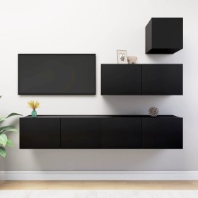 Set de muebles de salón TV 4 piezas madera contrachapada negro de vidaXL, Muebles TV - Ref: Foro24-3078841, Precio: 151,64 €,...