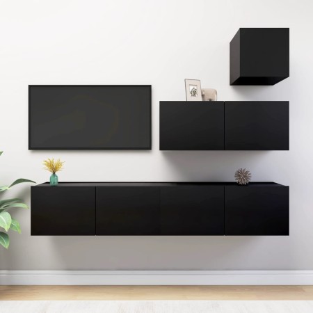 Set de muebles de salón TV 4 piezas madera contrachapada negro de vidaXL, Muebles TV - Ref: Foro24-3078841, Precio: 151,64 €,...