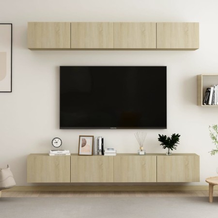 Juego de muebles de salón 4 piezas roble Sonoma 100x30x30 cm de vidaXL, Muebles TV - Ref: Foro24-3078956, Precio: 165,09 €, D...