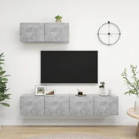 Set de muebles de salón 3 pzas madera ingeniería gris hormigón de vidaXL, Muebles TV - Ref: Foro24-3079121, Precio: 105,14 €,...
