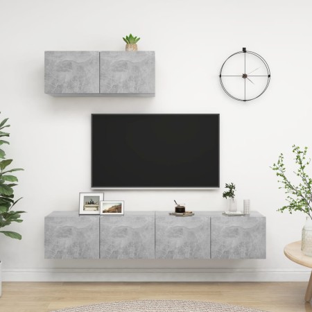 Set de muebles de salón 3 pzas madera ingeniería gris hormigón de vidaXL, Muebles TV - Ref: Foro24-3079121, Precio: 114,41 €,...