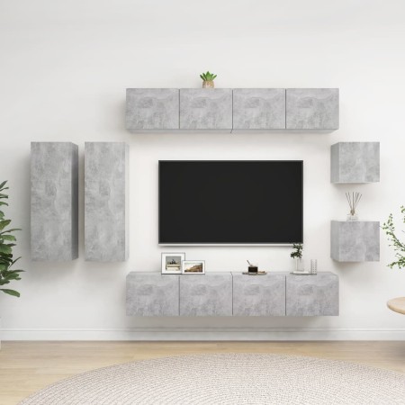 Set muebles de salón TV 8 pzas madera ingeniería gris hormigón de vidaXL, Muebles TV - Ref: Foro24-3079125, Precio: 282,04 €,...