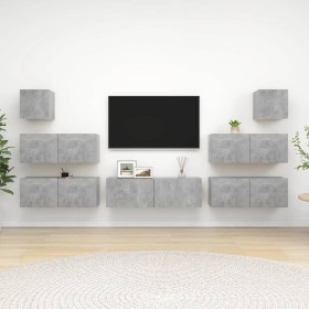 Set de muebles de salón 7 pzas madera ingeniería gris hormigón de vidaXL, Muebles TV - Ref: Foro24-3079133, Precio: 235,64 €,...