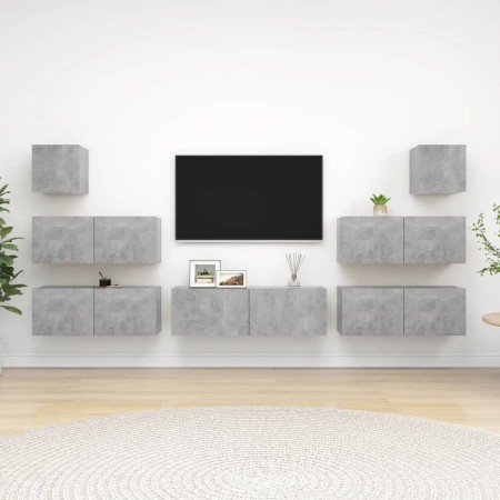 Set de muebles de salón 7 pzas madera ingeniería gris hormigón de vidaXL, Muebles TV - Ref: Foro24-3079133, Precio: 235,64 €,...