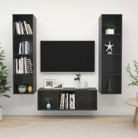 Muebles de salón 3 piezas madera de ingeniería gris con brillo de vidaXL, Muebles TV - Ref: Foro24-3079762, Precio: 169,62 €,...