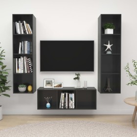 Muebles de salón 3 piezas madera de ingeniería gris con brillo de vidaXL, Muebles TV - Ref: Foro24-3079762, Precio: 171,66 €,...