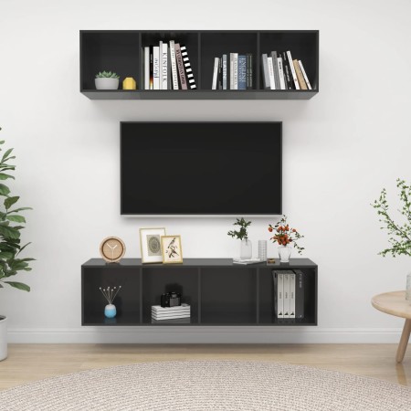 Muebles de salón de pared 2 uds madera ingeniería gris brillo de vidaXL, Muebles TV - Ref: Foro24-3079789, Precio: 123,09 €, ...