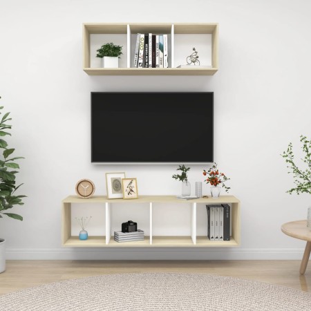 Muebles de salón 2 pzas madera ingeniería blanco y roble Sonoma de vidaXL, Muebles TV - Ref: Foro24-3079795, Precio: 114,54 €...