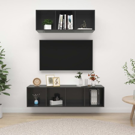 Muebles de salón 2 piezas madera de ingeniería gris brillo de vidaXL, Muebles TV - Ref: Foro24-3079798, Precio: 111,30 €, Des...