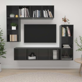 Muebles de salón 4 piezas madera de ingeniería gris brillo de vidaXL, Muebles TV - Ref: Foro24-3079825, Precio: 207,65 €, Des...