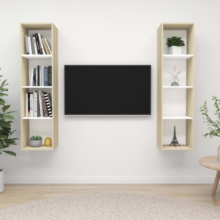Muebles de salón de pared 2 piezas blanco y roble Sonoma de vidaXL, Muebles TV - Ref: Foro24-3079867, Precio: 128,62 €, Descu...