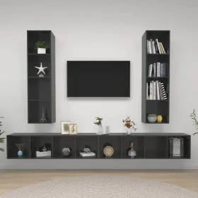 Muebles de salón de pared 4 pzas madera ingeniería gris brillo de vidaXL, Muebles TV - Ref: Foro24-3079897, Precio: 240,95 €,...