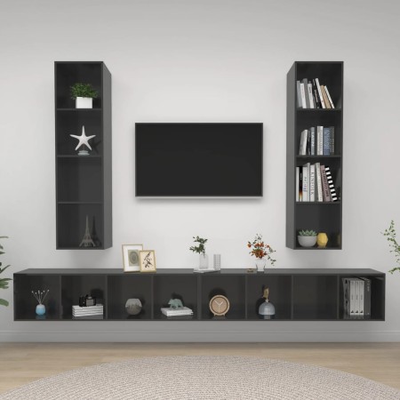 Muebles de salón de pared 4 pzas madera ingeniería gris brillo de vidaXL, Muebles TV - Ref: Foro24-3079897, Precio: 243,79 €,...