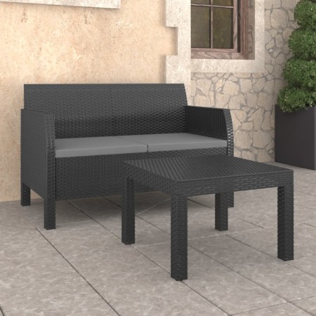 Set de muebles jardín 2 piezas cojines PP ratán gris antracita en Conjuntos de jardín | Comprar online en Foru.es