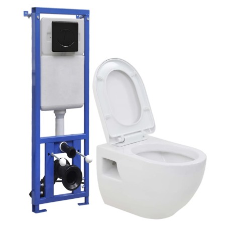Inodoro de pared con cisterna alta oculta de cerámica de vidaXL, Baños - Ref: Foro24-3082092, Precio: 296,09 €, Descuento: %
