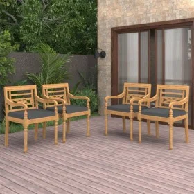 Sillas Batavia con cojines 4 unidades madera maciza de teca de vidaXL, Sillas de jardín - Ref: Foro24-3087057, Precio: 480,90...