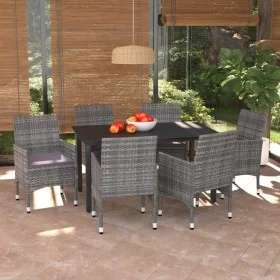 Set comedor jardín 7 pzas y cojines ratán sintético gris de vidaXL, Conjuntos de jardín - Ref: Foro24-3094982, Precio: 527,34...