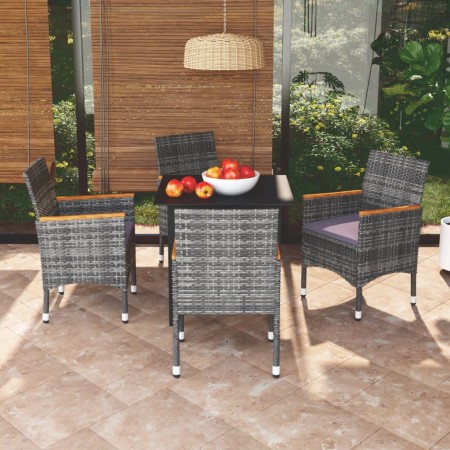 Juego muebles jardín 5 pzas con cojines ratán sintético gris de vidaXL, Conjuntos de jardín - Ref: Foro24-3095004, Precio: 39...