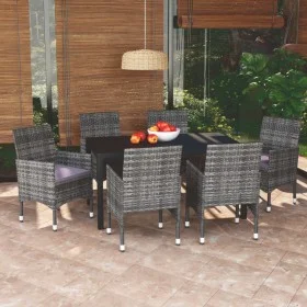 7-teiliges Gartenmöbel-Set mit grauen synthetischen Rattankissen von vidaXL, Gartensets - Ref: Foro24-3095024, Preis: 577,42 ...