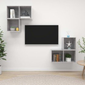 Juego de mueble para TV de 4 piezas aglomerado gris hormigón en Muebles TV | Comprar online en Foru.es