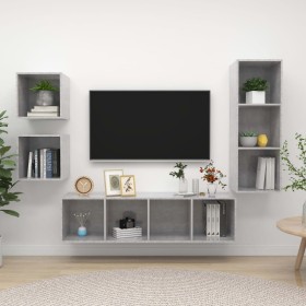 Set de muebles de salón 4 pzas madera ingeniería gris hormigón en Muebles TV | Comprar online en Foru.es