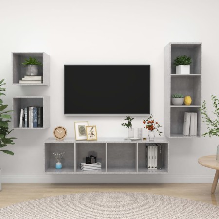 Set de muebles de salón 4 pzas madera ingeniería gris hormigón en Muebles TV | Comprar online en Foru.es