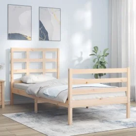 Estructura de cama con cabecero madera maciza 90x200 cm de vidaXL, Camas y somieres - Ref: Foro24-3193971, Precio: 88,58 €, D...
