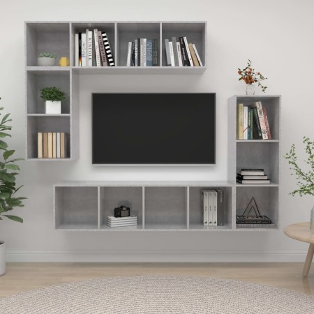 Set de muebles de TV 4 pzas madera contrachapada gris hormigón en Muebles TV | Comprar online en Foru.es