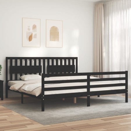 Estructura de cama con cabecero madera maciza negro 200x200 cm de vidaXL, Camas y somieres - Ref: Foro24-3194335, Precio: 187...