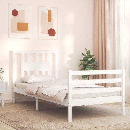 Estructura de cama con cabecero madera maciza blanco 90x200 cm de vidaXL, Camas y somieres - Ref: Foro24-3194557, Precio: 98,...