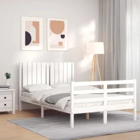 White solid wood bed frame with headboard 120x200 cm by vidaXL, Beds and slatted bases - Ref: Foro24-3194762, Price: 131,43 €...