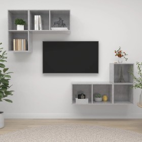 Muebles de salón de pared 4 pzs madera ingeniería gris hormigón en Muebles TV | Comprar online en Foru.es