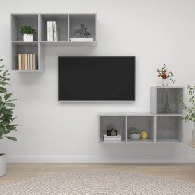 Muebles de salón de pared 4 pzs madera ingeniería gris hormigón en Muebles TV | Comprar online en Foru.es