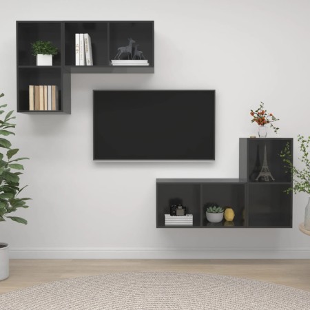 Muebles de salón de pared 4 pzas madera ingeniería gris brillo en Muebles TV | Comprar online en Foru.es