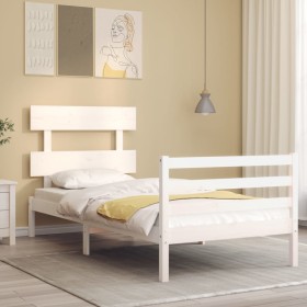 Estructura de cama con cabecero madera maciza blanco 90x200 cm de vidaXL, Camas y somieres - Ref: Foro24-3195077, Precio: 92,...