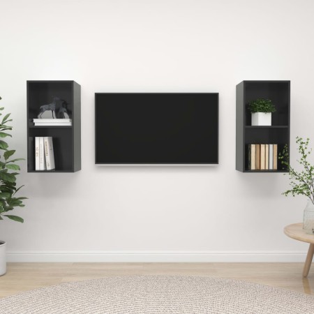 Muebles de salón de pared 2 pzas madera ingeniería gris brillo en Muebles TV | Comprar online en Foru.es