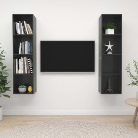 Muebles de salón de pared 2 pzas madera ingeniería gris brillo en Muebles TV | Comprar online en Foru.es