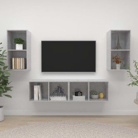 Muebles de salón de pared 4 pzs madera ingeniería gris hormigón en Muebles TV | Comprar online en Foru.es
