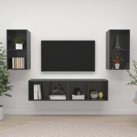 Muebles de salón de pared 4 pzas madera ingeniería gris brillo en Muebles TV | Comprar online en Foru.es