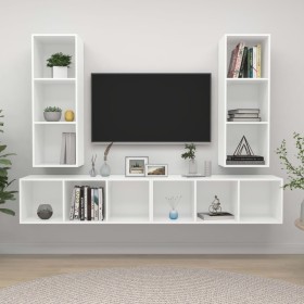 Muebles de salón de pared 4 piezas madera de ingeniería blanco en Muebles TV | Comprar online en Foru.es