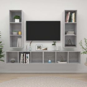Muebles de salón de pared 4 pzs madera ingeniería gris hormigón en Muebles TV | Comprar online en Foru.es