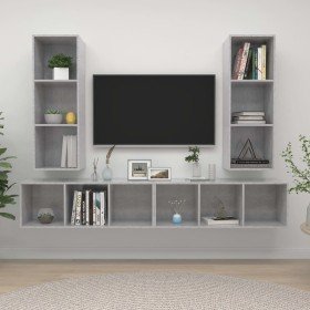 Muebles de salón de pared 4 pzs madera ingeniería gris hormigón en Muebles TV | Comprar online en Foru.es